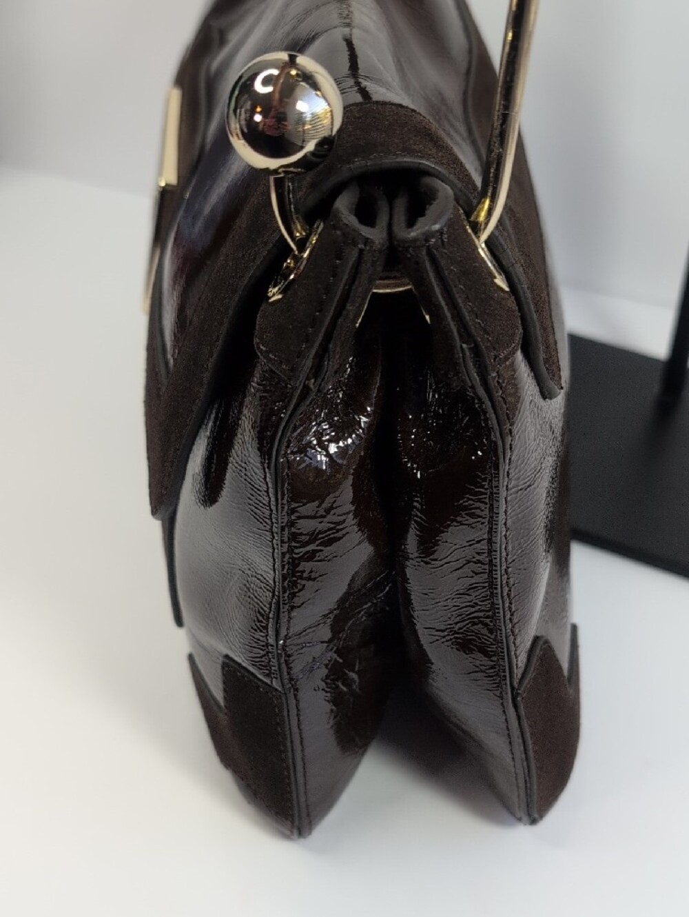 Anya Hindmarch Dark Brown Patent Leather And Suede Shoulder Bag - Picture 7 of 16